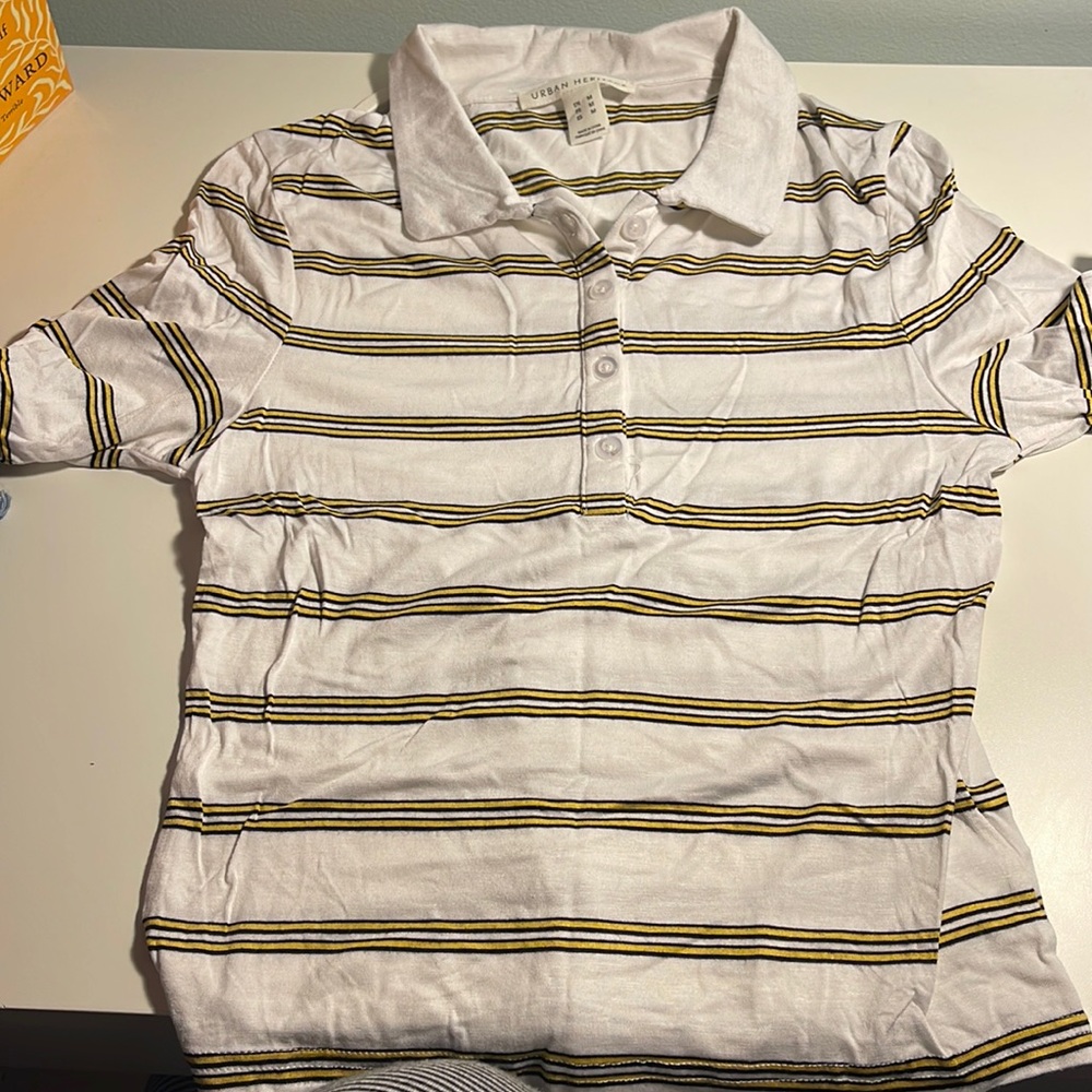 White and yellow shirt, has a beautiful texture in the inside and comfortable.